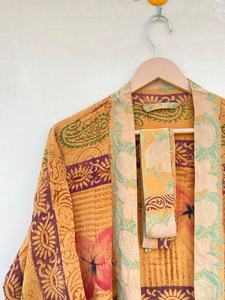 Handmade Floral <b>Kimono</b> Robe for Women Yellow Cardigan Gown Smooth Feature for Spring Summer Autumn - Product Image 2