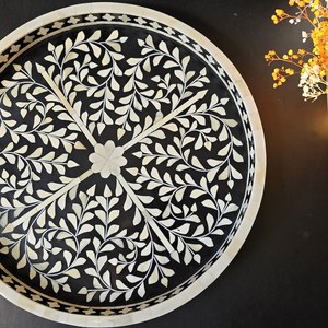 Handmade Circular Bone Inlay <b>Black</b> <b>Tray</b> - Farmhouse Coffee Table <b>Tray</b> - Vintage perfume <b>tray</b> - Bone Inlay Decorative <b>Tray</b> - Product Image 4