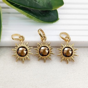 Colgantes de Cornalina con Forma de Sol, Chapados en Oro, con Engaste de Collet, Colgantes Redondos de Cornalina, Colgantes de Joyería, Gemas Redondas de 6mm, Amuletos de Sol - Product Image 2