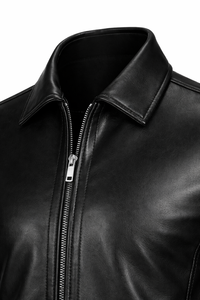 Chaqueta de Cuero Negra Personalizada para Hombre al por Mayor, Cierre de Cremallera, Cuello Camisero, Forro de Poliéster Resistente al Agua, Estilo Motero - Product Image 4