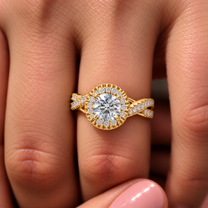 Anillo de Diamante Cultivado en Laboratorio de Corte Redondo, Oro de 14K/18K, Halo Pavé, Anillo de Vástago Dividido, 1.10Ct DEF VVS, Engaste de Bisel, Anillo de Boda Fino con Puente, ODM - Product Image 2