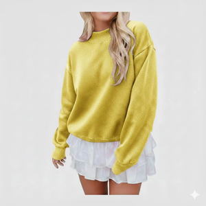 Sweat-shirt long et ample pour femme, col montant, en coton respirant et flexible, écologique, chaud, confortable et décontracté pour l'hiver - Product Image 1