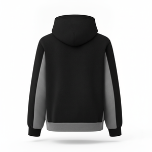 เสื้อฮู้ดซิปสีดำเทา ทรงปกติสำหรับผู้ชาย แขนยาว ผ้าคอตตอนฟลีซ มีเชือกผูก คอสีตัดต่อ - Product Image 2