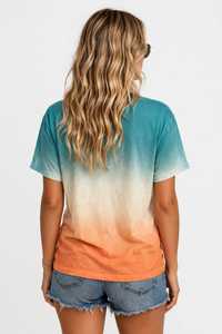 Camiseta de Verano para Mujer, Color Verde Azulado y Naranja, Manga Corta, Cuello Redondo, Corte Holgado, Informal, de Algodón Transpirable, con Logotipo - Product Image 2