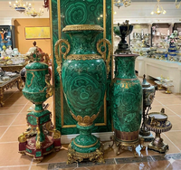 Vase de table rond en malachite fait main, décoration de bureau, pierre ornementale de luxe, vert, décoration pour la maison et les mariages