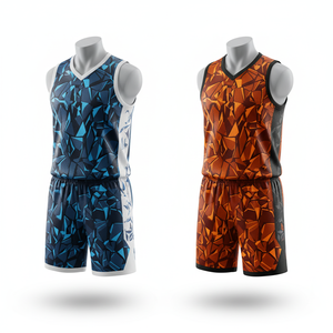 Ensemble d'uniformes de basketball personnalisés par sublimation |   Shorts de sport respirants et à séchage rapide pour équipe |   Motif craquelé 100% polyester - Product Image 3