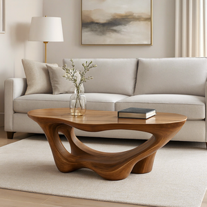 Mesa de Centro Moderna de Madera Maciza Hecha a Mano con Borde Natural para Sala de Estar, Decoración Rústica de Madera Natural - Product Image 3