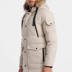 Global Industry <b>Men's</b> Beige Hooded Puffer Jacket Windproof Plus Size Long Casual <b>Winter</b> <b>Coat</b> Polyester Lining Zipper Closure OEM - Product Image 4