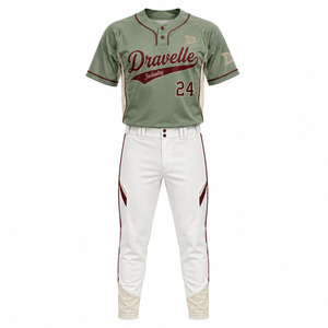 Uniforme de softball vintage personnalisé OEM pour homme, vert sauge, maillot de baseball à manches 3/4, pantalon à blocs de couleur crème avec lettres, vêtements personnalisés - Product Image 2