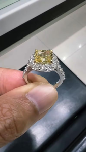 3CT Yellow Cushion Cut Lab Grown Diamond Halo <b>Ring</b> 14K White Gold Vintage Bridal Engagement Jewelry Gift for Women - Product Image 4