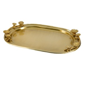 Premium Metal Gold Oval Tray Floral Handle Design Serving Tray for <b>Coffee</b> <b>Table</b> & Decor - Product Image 1
