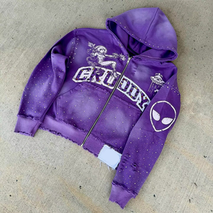 Sudaderas con capucha OEM ODM para hombre, personalizadas, estilo vintage, streetwear, 100% algodón, sudaderas básicas, sudaderas con capucha de mezcla de algodón, con pedrería. - Product Image 3