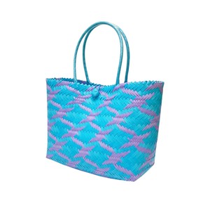 Sac à main en plastique tissé violet pastel et bleu personnalisé, sac fait main, sac fourre-tout tendance pour le shopping quotidien - Product Image 1