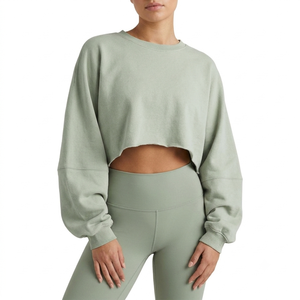 Oem/odm Hot Selling Loose Fit Crop Top Women <b>Hoodies</b> Sweatshirt Custom Screen Printed Logo 100% Cotton <b>Lightweight</b> - Product Image 6