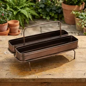 Ensemble de plateaux rectangulaires décoratifs en fer forgé de style artisanal avec poignée, style moderne, pour plantes, portables, pour usage extérieur - Product Image 5