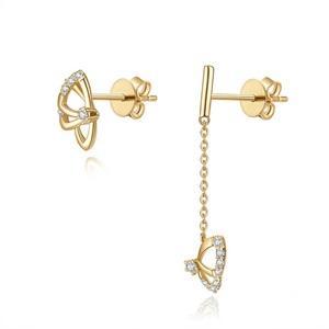 Pendientes Colgantes de Mariposa con Diamantes Cultivados en Laboratorio en Oro Rosa de 14K/18K VB-1SR, Pendientes Largos Asimétricos con Cadena para Mujer - Product Image 3