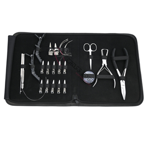 Hair Extension <b>Tools</b> Kit with Silver Flat Bead Crimper Silver Microlink Removal Plier Wire Loop & Hook Threader C-Shape Needles - Product Image 1