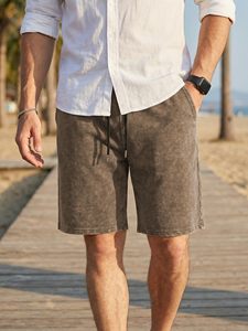 กางเกงขาสั้นลำลองผ้าฝ้าย 100% สำหรับผู้ชาย พิมพ์โลโก้ได้ตามต้องการ ผลิตตามสั่ง สีพื้น เป็นมิตรกับสิ่งแวดล้อม แห้งเร็ว - Product Image 2