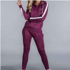 Women Purple Hooded <b>Tracksuit</b> Full Sleeve Solid Color Casual Jogger Set Side Pockets Elastic Waist - Product Image 3