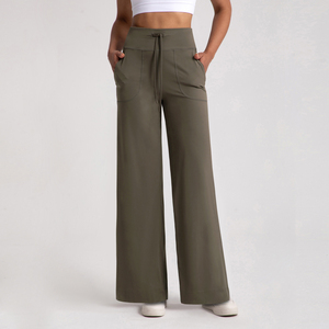 Pantalones anchos holgados de cintura alta con cordón para mujer al por mayor, joggers casuales sueltos con logo personalizado - Product Image 1