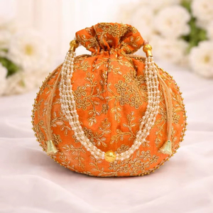 Bolso de mano tipo Potli con cordón, bordado y con cuentas, para fiestas, bodas, o como estuche para joyas y cosméticos. - Product Image 1