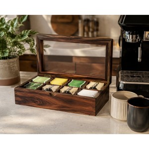 กล่องเก็บชาและกาแฟแบบแก้ว ดีไซน์ดั้งเดิม |   ผู้จัดจำหน่ายไม้พะยูงอินเดียขายส่ง - Product Image 3