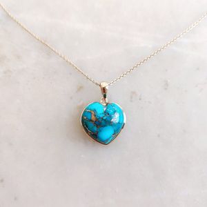 Pendentif Cœur en Cuivre et Turquoise 15x16mm Plaqué Or 14K, Breloque de Bijoux Tendance pour Femme, Pendentif en Turquoise Naturelle, Vente en Gros - Product Image 4