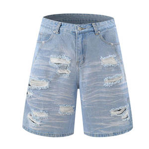 Pantalones Cortos Rotos para Hombre al por Mayor, Cintura Elástica Alta, Estilo Casual, 100% Algodón Tejido, Secado Rápido, 180g, Demin 2026 - Product Image 3