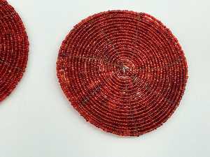 Handmade Red Spiral Beaded Coaster Premium handcrafted beadwork <b>Round</b> spiral coaster design Elegant red bead pattern <b>Mats</b> & Pad - Product Image 2