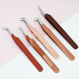 Wholesale Black Fiber Tip Moon Curved Isolation Tweezer Volume Lashes Tweezers 90 Degree for False Eyelash Extension Custom - Product Image 1