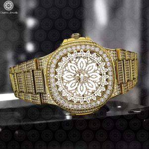 Charm Jewells – montre de luxe en diamant pour hommes, boîtier rond en or jaune, mouvement à Quartz analogique, fermoir pliant, cristal saphir, 42mm - Product Image 1