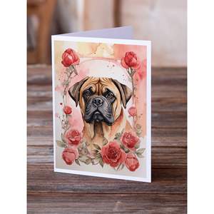 Bullmastiff Valentine Roses A7 Size <b>5x7</b> Blank Note Cards Whimsical Pack of 8 with <b>Envelopes</b> for Greetings and Notes - Product Image 2