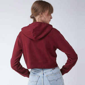 Sudadera con Capucha Corta para Mujer, Color Granate, con Logotipo Estampado en la Parte Delantera, Informal, de Manga Larga, de Algodón Suave, Estilo Urbano - Product Image 2