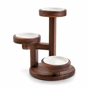 Soporte Minimalista de Madera de Nogal para Bonsáis de Varios Niveles - Expositor Artesanal de Cocina con 3 Recipientes para Plantas - Product Image 1