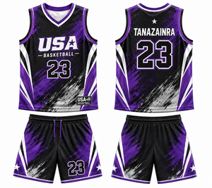 Uniforme de Baloncesto Personalizado Azul Claro y Morado con Estampado Sublimado, Jersey sin Mangas para Adultos con Tecnología de Absorción de Humedad, Conjunto Moderno 2026 - Product Image 1