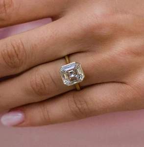 3 CT Asscher/ square emerald cut lab grown/ cvd diamond trending bezel <b>set</b> engagement wedding promise gifting <b>ring</b> 14 k <b>gold</b> - Product Image 6