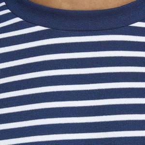 Men's <b>Navy</b> White Striped Crew Neck Pullover Long Sleeve Regular Fit Casual <b>Knitted</b> Cotton Sweatshirt Spring Wear - Product Image 5