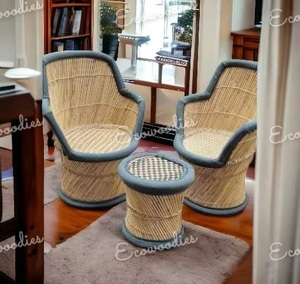 Ensemble de chaises de jardin en bambou pour salon, 2 chaises, 1 table, meubles modernes d'intérieur/extérieur, finition naturelle durable, faits à la main - Product Image 5
