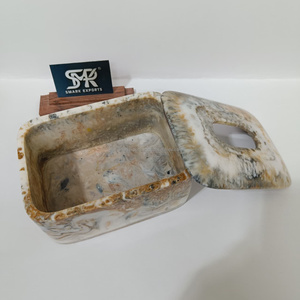 Premium resin craft decorative tissue box marble finish holder for modern home bathroom vanity office <b>table</b> decor - Product Image 2