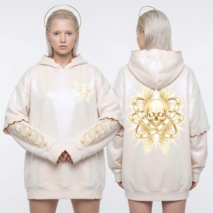 Sweat à capuche pour femme 400 GSM gris anthracite délavé, épais, avec détails déchirés et troués, motif crâne cornu, style gothique streetwear - Product Image 3