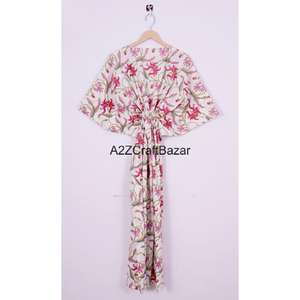 Evening <b>Party</b> Wear <b>Women's</b> Long Abaya <b>Dress</b> Hand Block Printed Kaftan Casual Middle Eastern Handmade Pure Cotton Summer Autumn - Product Image 5