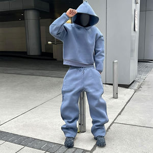 Ensemble de survêtement en molleton gris anthracite pour homme, deux pièces, sweat à capuche zippé et pantalon de survêtement à jambes larges, streetwear décontracté, vêtements de sport - Product Image 3