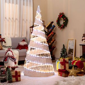 Albero di Natale a Cono Pre-Illuminato di 1,5 Metri con 300 Luci LED Bianco Caldo e 250 Luci LED Bianco Freddo - Product Image 3