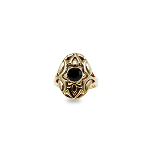Onyx Floral Statement <b>Ring</b> | <b>Gold</b> Plated Brass <b>Cocktail</b> - Product Image 1