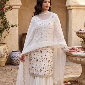 Elegant Georgette Sequins, Thread and Zari Embroidered <b>Top</b> with Flairy Sharara Set for Women Wear by Royal Export - Product Image 3
