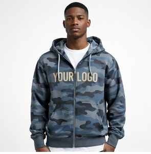 Nueva Sudadera con Capucha y Cremallera de Algodón Grueso con Logotipo Personalizado, Diseño de Camuflaje Azul de Moda, Chaqueta con Capucha 2026 - Product Image 1