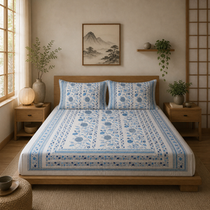 Luxury Rajasthan Artisanal Pigment Printed Floral <b>King</b> <b>Size</b> Bedsheet Set 100% Cotton Eco-Friendly Non-Toxic Dyes 200TC Home Use - Product Image 5