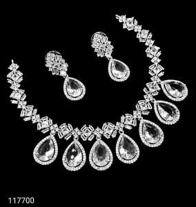 Conjunto de collar nupcial de circonita cúbica rosa chapado en plata de primera calidad con pendientes a juego para mujer, joyería de boda para mujer - Product Image 3