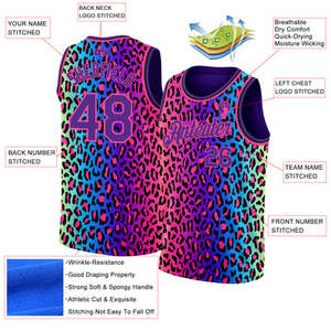 Camiseta de Baloncesto Sublimada Personalizada, Unisex, Sin Mangas, Estampado de Leopardo, Nombre del Equipo 00, Secado Rápido, 300g, Poliéster, Cuello Redondo - Product Image 2