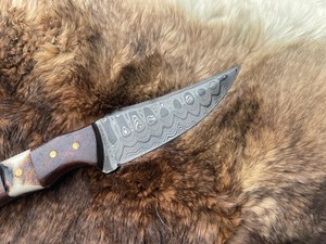 Damascus Steel Drop Point Hunting Knife With Wood Handle Serrated Edge Outdoor Survival <b>Tool</b> - Product Image 3
